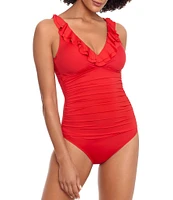 Lauren Ralph Lauren Beach Club Solids Underwire Ruffle Surplice V-Neck One Piece Swimsuit