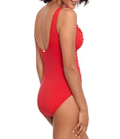 Lauren Ralph Lauren Beach Club Solids Underwire Ruffle Surplice V-Neck One Piece Swimsuit