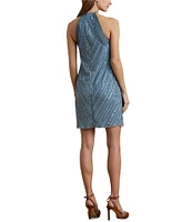 Lauren Ralph Lauren Beaded Mesh Chevron Halter Neck Sleeveless Sheath Dress