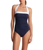 Lauren Ralph Lauren Bel Aire Shirred Contrast Trim Bandeau One Piece Swimsuit