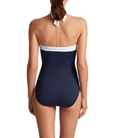 Lauren Ralph Lauren Bel Aire Shirred Contrast Trim Bandeau One Piece Swimsuit