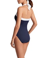 Lauren Ralph Lauren Bel Aire Shirred Contrast Trim Bandeau One Piece Swimsuit