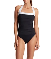 Lauren Ralph Lauren Bel Aire Shirred Contrast Trim Bandeau One Piece Swimsuit