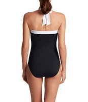 Lauren Ralph Lauren Bel Aire Shirred Contrast Trim Bandeau One Piece Swimsuit