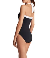 Lauren Ralph Lauren Bel Aire Shirred Contrast Trim Bandeau One Piece Swimsuit