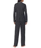 Lauren Ralph Lauren Black Stripe Print Long Sleeve Notch Collar Knit Pajama Set