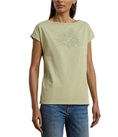 Lauren Ralph Lauren Boat Neck Short Sleeve Embroidered Tee