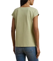 Lauren Ralph Lauren Boat Neck Short Sleeve Embroidered Tee
