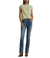 Lauren Ralph Lauren Boat Neck Short Sleeve Embroidered Tee