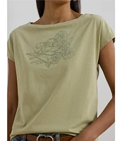 Lauren Ralph Lauren Boat Neck Short Sleeve Embroidered Tee