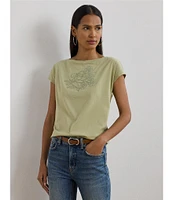 Lauren Ralph Lauren Boat Neck Short Sleeve Embroidered Tee