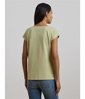 Lauren Ralph Lauren Boat Neck Short Sleeve Embroidered Tee