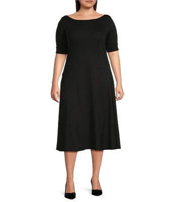 Lauren Ralph Lauren Boat Neck Short Sleeve Fit and Flare Midi Dress