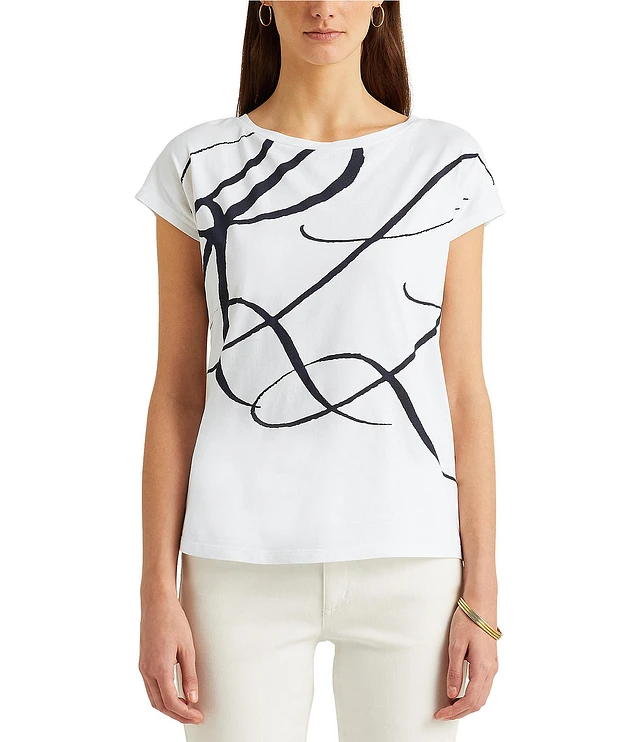 Lauren Ralph Lauren Boat Neck Short Sleeve Logo Script Shirt