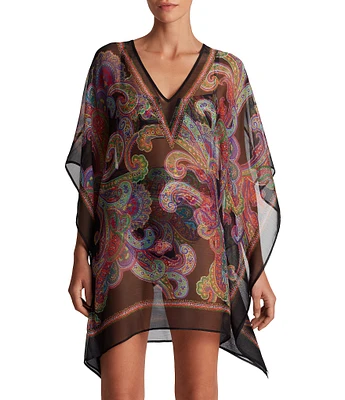 Lauren Ralph Lauren Bordado Paisley V-Neck Poncho Swim Cover-Up