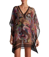 Lauren Ralph Lauren Bordado Paisley V-Neck Poncho Swim Cover-Up
