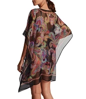 Lauren Ralph Lauren Bordado Paisley V-Neck Poncho Swim Cover-Up