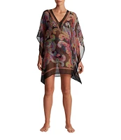 Lauren Ralph Lauren Bordado Paisley V-Neck Poncho Swim Cover-Up