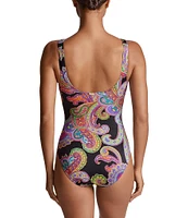 Lauren Ralph Lauren Bordado Paisley V-Neck Shirred Bodice Underwire One Piece Swimsuit