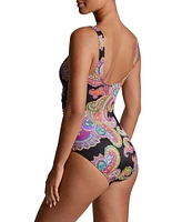 Lauren Ralph Lauren Bordado Paisley V-Neck Shirred Bodice Underwire One Piece Swimsuit