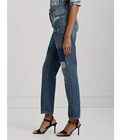 Lauren Ralph Lauren Boyfriend High Rise Ankle Patchwork Jeans