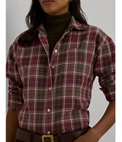 Lauren Ralph Lauren Plaid Spread Collar Long Sleeve Button Front Shirt