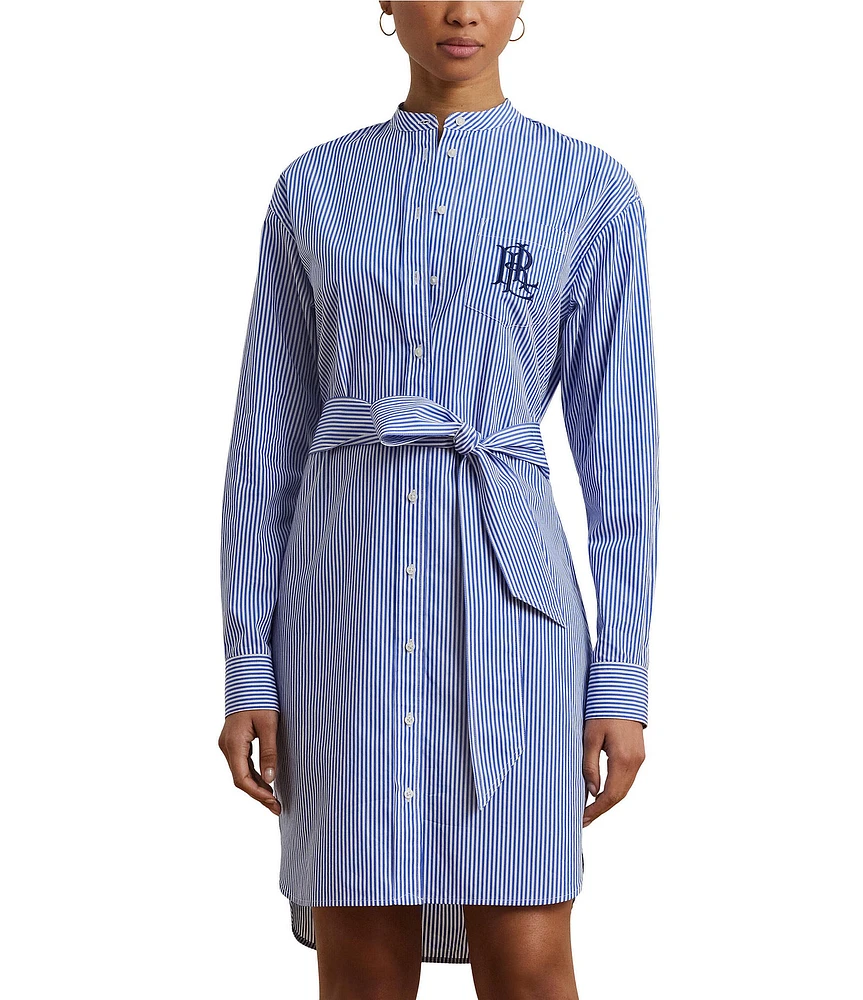 Lauren Ralph Lauren Broadcloth Striped Belted Shirt Dress
