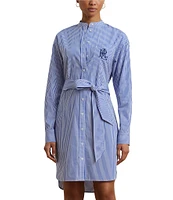 Lauren Ralph Lauren Broadcloth Striped Belted Shirt Dress