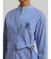 Lauren Ralph Lauren Broadcloth Striped Belted Shirt Dress