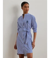 Lauren Ralph Lauren Broadcloth Striped Belted Shirt Dress