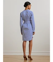 Lauren Ralph Lauren Broadcloth Striped Belted Shirt Dress