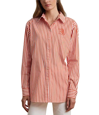 Lauren Ralph Lauren Broadcloth Striped Point Collar Long Sleeve Button-Front Shirt