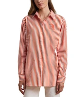 Lauren Ralph Lauren Broadcloth Striped Point Collar Long Sleeve Button-Front Shirt