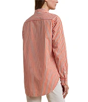 Lauren Ralph Lauren Broadcloth Striped Point Collar Long Sleeve Button-Front Shirt