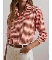 Lauren Ralph Lauren Broadcloth Striped Point Collar Long Sleeve Button-Front Shirt