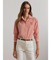 Lauren Ralph Lauren Broadcloth Striped Point Collar Long Sleeve Button-Front Shirt