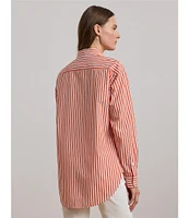 Lauren Ralph Lauren Broadcloth Striped Point Collar Long Sleeve Button-Front Shirt