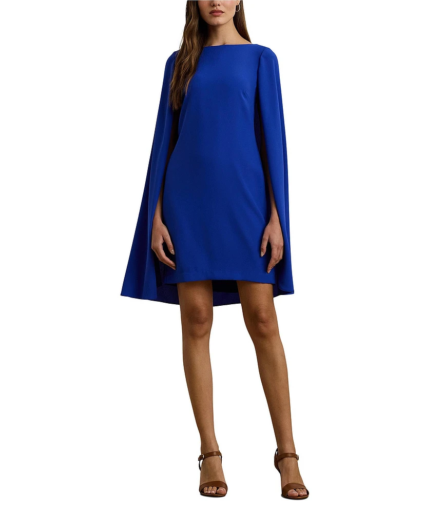 Lauren Ralph Lauren Capelet Georgette Boat Neck Cape Sleeve Shift Dress