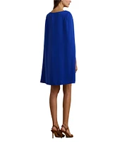Lauren Ralph Lauren Capelet Georgette Boat Neck Cape Sleeve Shift Dress
