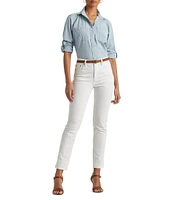 Lauren Ralph Lauren Chambray Cotton Point Collar Long Roll-Tab Sleeve Patch Pocket Button Down Shirt