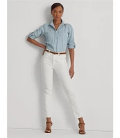 Lauren Ralph Lauren Chambray Cotton Point Collar Long Roll-Tab Sleeve Patch Pocket Button Down Shirt