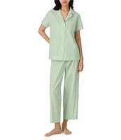 Lauren Ralph Lauren Check Print Short Sleeve Notch Collar Woven Cropped Pajama Set