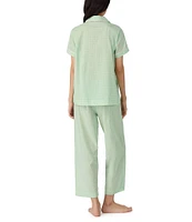 Lauren Ralph Lauren Check Print Short Sleeve Notch Collar Woven Cropped Pajama Set