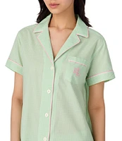 Lauren Ralph Lauren Check Print Short Sleeve Notch Collar Woven Cropped Pajama Set