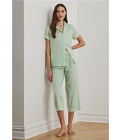 Lauren Ralph Lauren Check Print Short Sleeve Notch Collar Woven Cropped Pajama Set