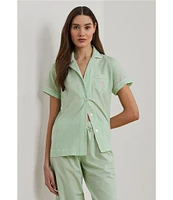 Lauren Ralph Lauren Check Print Short Sleeve Notch Collar Woven Cropped Pajama Set
