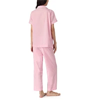 Lauren Ralph Lauren Check Print Short Sleeve Notch Collar Woven Cropped Pajama Set