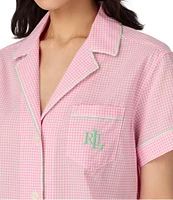 Lauren Ralph Lauren Check Print Short Sleeve Notch Collar Woven Cropped Pajama Set