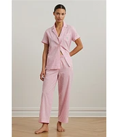 Lauren Ralph Lauren Check Print Short Sleeve Notch Collar Woven Cropped Pajama Set
