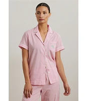 Lauren Ralph Lauren Check Print Short Sleeve Notch Collar Woven Cropped Pajama Set